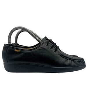SAS Siesta Shoes Women Size 7.5M Black Leather Handsewn Oxfords Moc Toe
